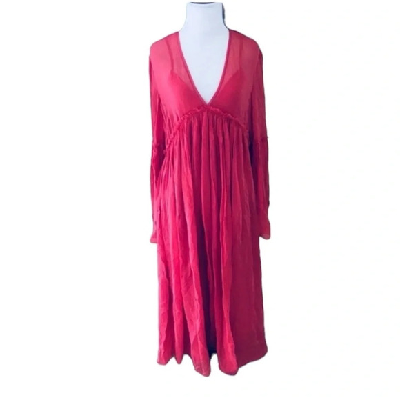 NWOT Elizabeth and James Crinkle Silk Midi Dress Coral Bohemian Casual Women’s 4